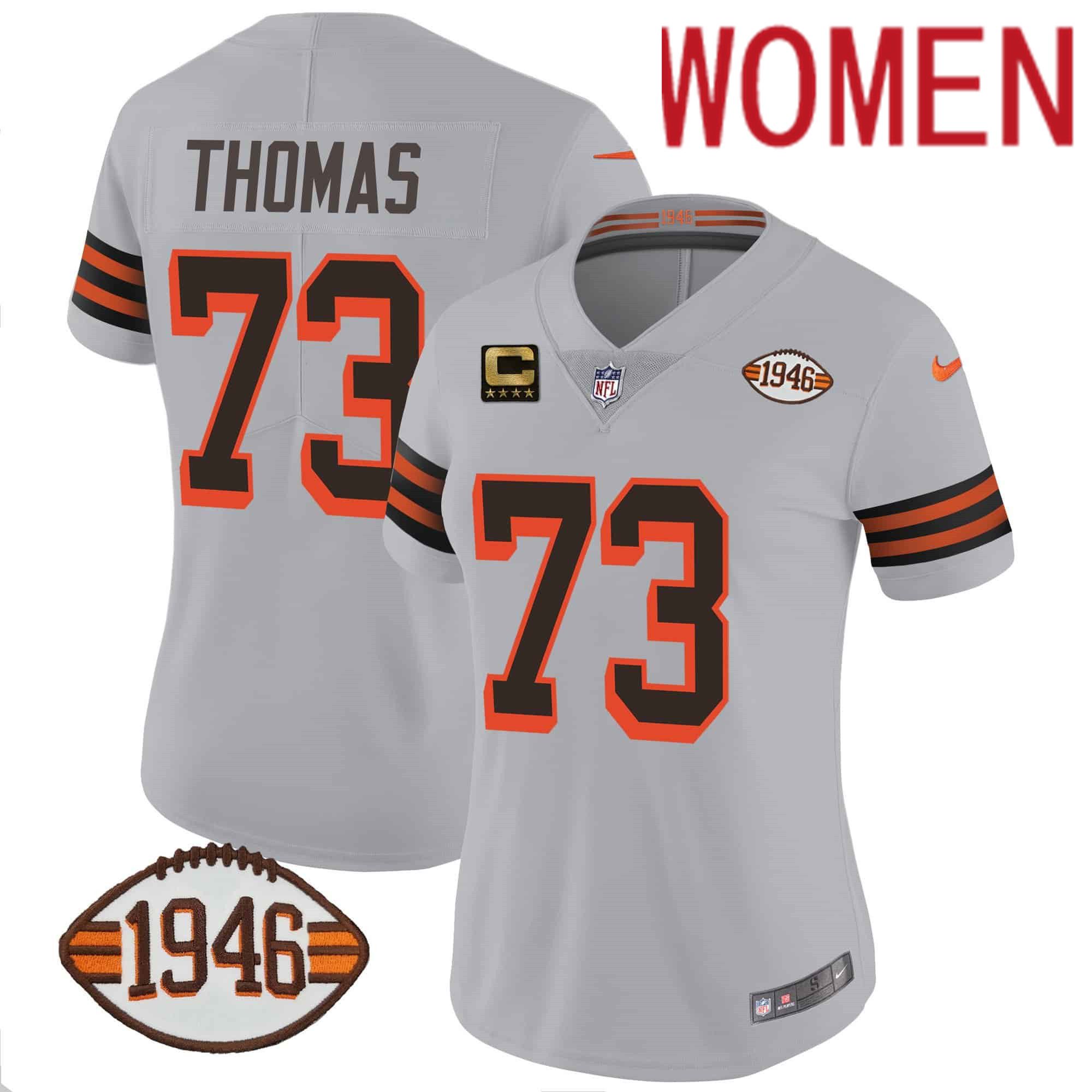 Women Cleveland Browns 73 Thomas Grey 1946 75th Anniversary Patch 2024 Nike NFL Jersey